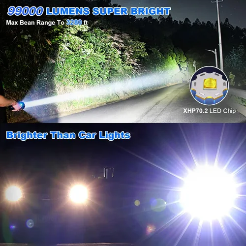Vista 9 de Cinlinso Linternas LED Recargables de Altos Lúmenes, 99,000 Lúmenes Linterna Súper Brillante con 7 Modos, Potentes Linternas Impermeables de Mano