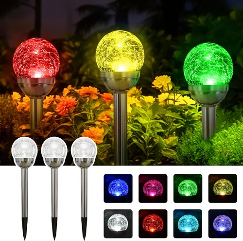 Vista 3 de Solpex - Luces solares de jardín para exteriores, paquete de 3 unidades, multicolor, cambio de color y blanco, 2 modos, bola de vidrio alimentada