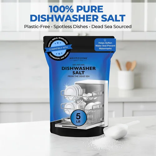 Vista 2 de Aromasong Sal para lavavajillas de 5 libras - Agente suavizante de agua 100% natural compatible con Bosch, Miele, Whirlpool, Thermador y más