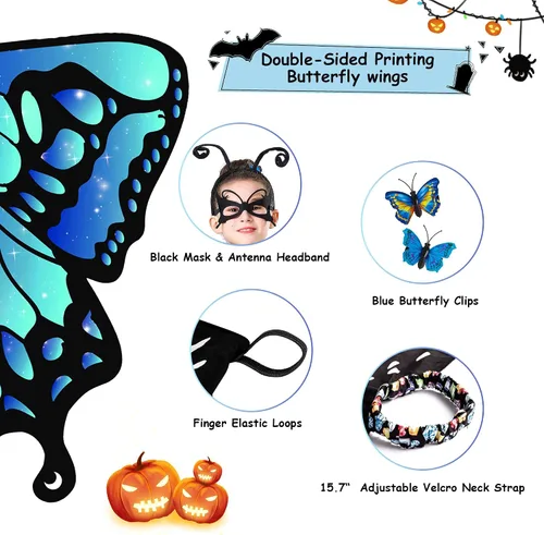 Vista 4 de Tibeha Halloween Butterfly Costume for Adult - Double-Sided Printing Wings Women Kids Girls Cape