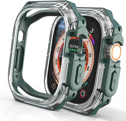 Vista 10 de Funda Armor de 1.732 pulgadas para Apple Watch Ultra 3/2/1 de 1.732 pulgadas, parachoques mate suave + bisel transparente duro, funda protectora