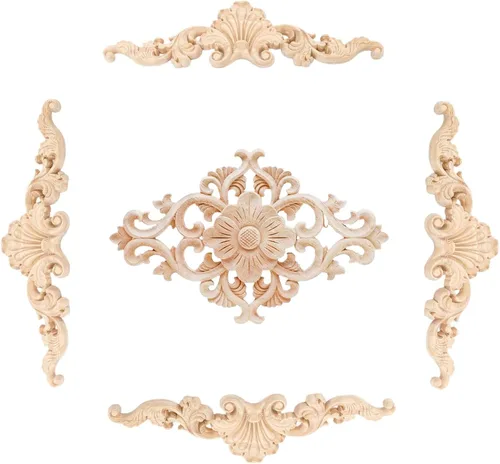 Vista 8 de 5 piezas de apliques de madera onlays decorativos para muebles, incrustaciones talladas en madera para puerta de cama, armario, muebles, decoración 1