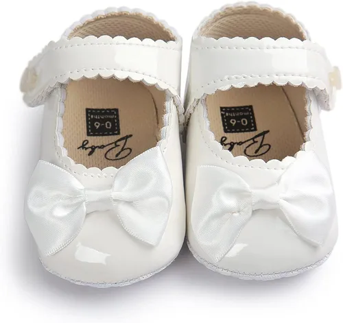 Vista 4 de Fire Frog Baby Girls Mary Jane Burnish Pu Leather Bowknot Pincess Prewalker Christening Baptism Crib Shoes