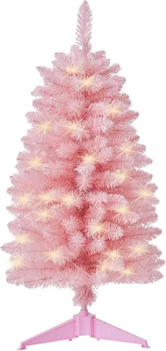 Vista 9 de Árbol de Navidad artificial preiluminado de 3 pies, funciona con pilas, árbol de Navidad de escritorio con 50 LED, 160 puntas de rama, mini Azul-gris