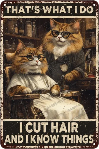 Vista 23 de Cartel de metal divertido vintage con diseño de gato de cocina con texto en inglés «Cat Never Trust A Skinny Cook», póster de metal para el hogar