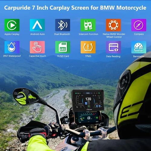 Vista 21 de CARPURIDE W502BS para BMW Moto CarPlay y lectura de datos A-Auto, Maravilla nativa 5" waterproof GPS screen with dual Bluetooth, native data
