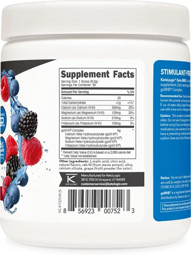 Vista 4 de Ketologic Keto BHB (sabor a bayas mixtas) 30 porciones - Suplemento de cetona exógena con goBHB, sales de beta-hidroxibutirato Suplemento