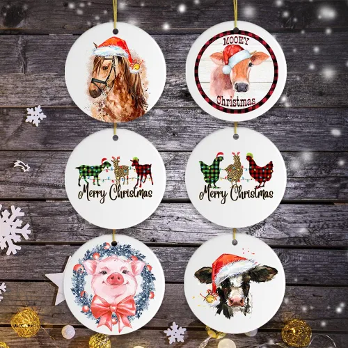 Vista 2 de Adornos de Navidad con temática de animales de granja (paquete de adornos de Navidad de animales de granja)