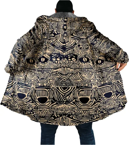 Vista 4 de Chaqueta de forro polar con capucha para hombre, con estampado azteca, de algodón pesado, con cremallera, manga larga, chaqueta con capucha