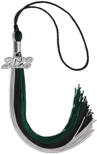 Vista 122 de Endea Graduation Borla de triple color con gota de fecha plateada (negro/dorado/granate, 2020)