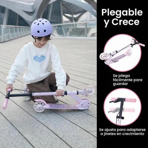 Vista 5 de AERO MOBILITY Two-Wheel Kick Scooter for Kids 5-8 with Dynamic RGB Lights Púrpura/Rosado