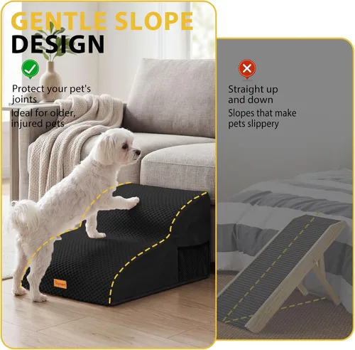 Vista 4 de 2-Step Dog Stairs for Small Dogs, Non-Slip Foam Pet Steps for Low Couch Bed Negro