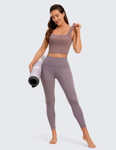 Vista 3 de CRZ YOGA Butterluxe - Brasier deportivo de cuello cuadrado para mujer, camiseta corta sin mangas acolchada con estante integrado para yoga