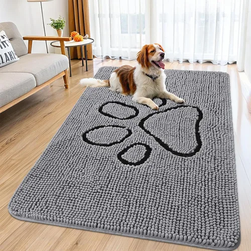 Vista 180 de Smiry Tapete para puerta de perro para patas fangosas, absorbente y Gris y negro
