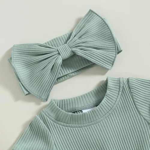 Vista 26 de Traje de verano para niña pequeña, de manga corta, acanalado, overol liso, pantalones cortos, ropa para recién nacidos