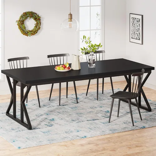Vista 13 de Tribesigns Mesa de comedor estilo granja para 6 personas, mesa de comedor rectangular de madera de 70.8 pulgadas, mesa de cocina rústica con patas