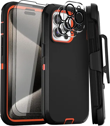 Vista 16 de Funda para iPhone 14 Pro Max de 6.7 pulgadas con clip para cinturón con 2 protectores de pantalla, 2 protectores de lente de cámara, cubierta