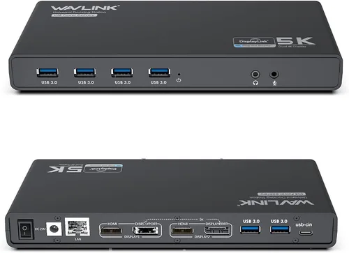 Vista 10 de Estación de acoplamiento WAVLINK Displaylink Dual 4K @60Hz Monitor para Mac, Windows Universal For USB 3.0/USB-C Laptop, 2 HDMI/DP, Gigabit