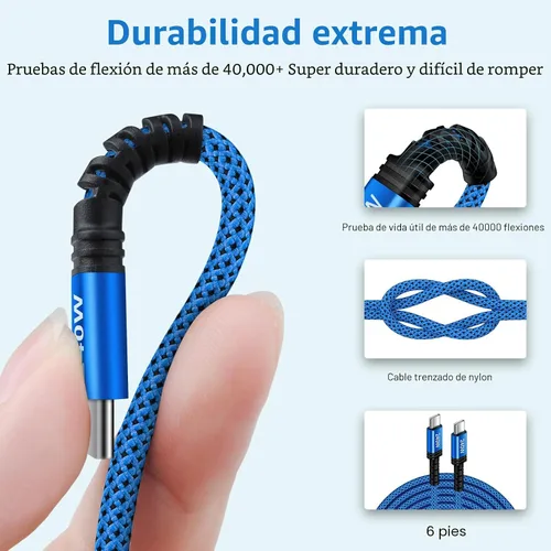 Vista 5 de Cable de carga Samsung de 240 W, cable de carga USBC súper rápido, 6 pies, paquete de 2 cables USB C a USB C, cable de carga de teléfono Android
