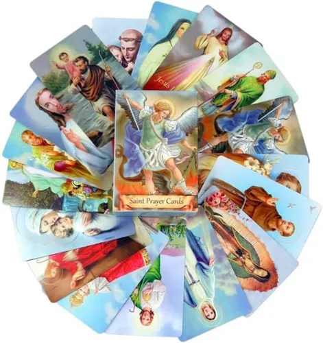 Vista 8 de Paquete de 54 Tarjetas Sagradas Variadas con Santos Católicos y Oraciones