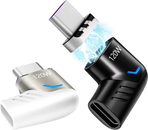 Vista 7 de Adaptador magnético USB C Ángel derecho + USB magnético tipo C recto 5 pines, compatible con PD 120 W carga rápida, transferencia de datos de 480