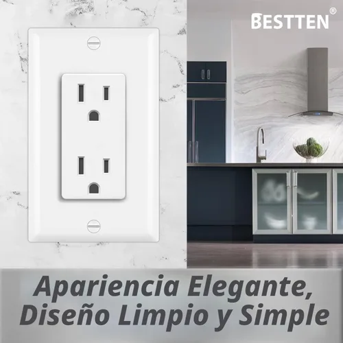 Vista 7 de BESTTEN Paquete de 20 tomas de corriente decoradora de pared de 15 amperios, no resistente a manipulaciones, placa de pared incluida