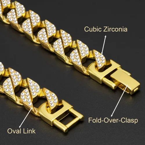Vista 6 de DAILI 14K Gold Bracelets for Men, Cuban Link Bracelet Mens 8 inch Length CZ Hip Hop Bracelet Chain Bracelet Iced Out Cuban Stainless Steel Bracelet