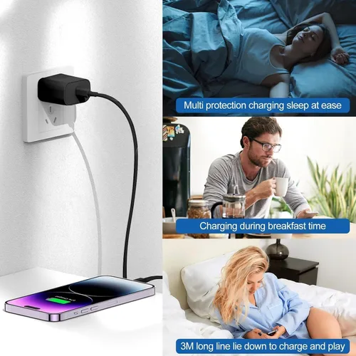 Vista 6 de Cargador de iPhone de carga rápida, enchufe de bloque de cargador de pared tipo C y cable USB C a Lightning de 10 pies de largo, caja de ladrillos