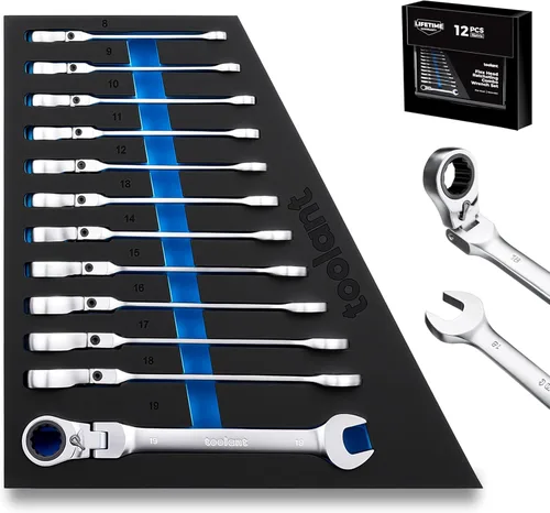 Vista 9 de toolant Juego de 12 llaves de trinquete SAE, juego de llaves combinadas de trinquete de cabeza flexible con diseño de interruptor, 1/4"-7/8", 90