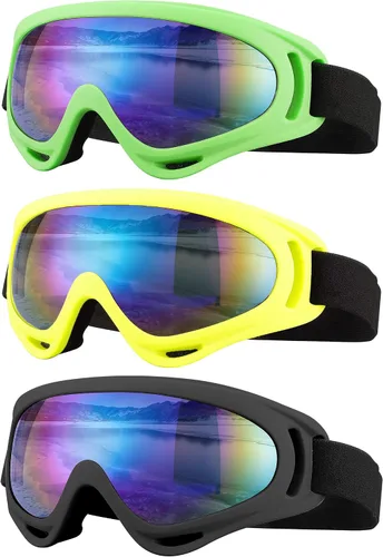 Vista 10 de Gafas de esquí, gafas de motocicleta, paquete de 3 gafas de snowboard para hombres, mujeres, adultos y jóvenes