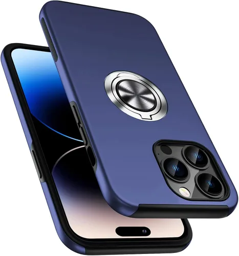 Vista 8 de Funda a prueba de golpes para iPhone 14 de 6.1 pulgadas, [anillo de dedo integrado] funda de teléfono de grado militar con soporte de metal Negro