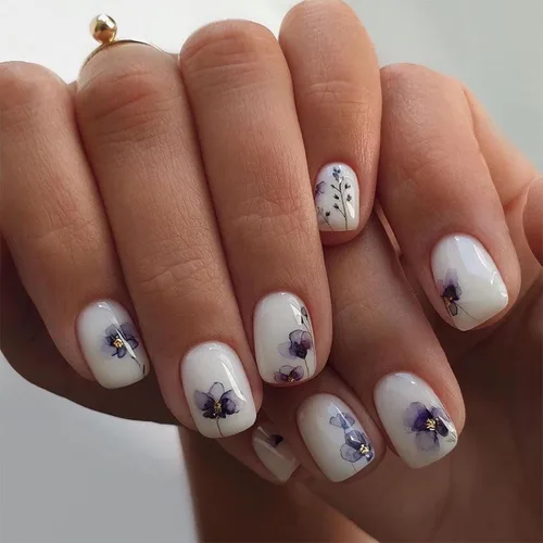 Vista 18 de Uñas postizas a presión de mariposa - Uñas falsas cortas cuadradas con diseños en relieve 3D, punta francesa blanca, acabado mate, acrílico rosa