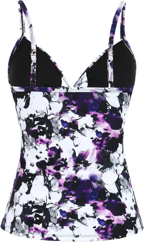 Vista 3 de Mycoco Tankini con cuello en V para mujer, traje de baño con control de abdomen, parte superior acolchada fruncida