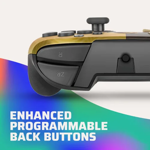 Vista 7 de PDP Gaming Faceoff Deluxe+ Wired Switch Pro Controller - Zelda Breath of the Wild - Link - Gold Black - Official Licensed Nintendo - Customizable
