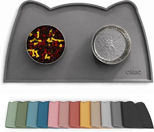Vista 29 de OHMO - Tapete de silicona para comida para gatos, tapete de alimentación de mascotas para el piso, antideslizante e impermeable, bandeja para agua