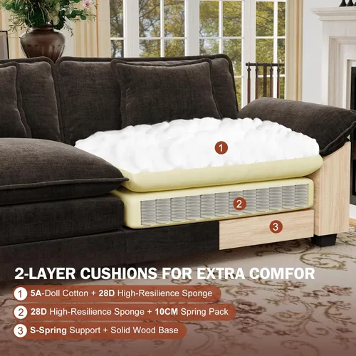 Vista 5 de Sofá modular de gran tamaño de 120 pulgadas, cómodo sofá nube en forma de L con otomana móvil, sofá moderno de felpilla de 4 plazas para sala