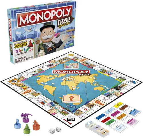 Vista 3 de Hasbro Gaming Monopoly Travel World Tour Juego de mesa de estrategia para familias y niños, juego clásico con giro geográfico, incluye tablero