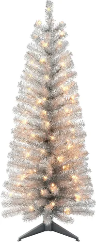 Vista 12 de Árbol de oropel negro preiluminado de 4.5 pies, 160 puntas, 70 luces incandescentes transparentes UL
