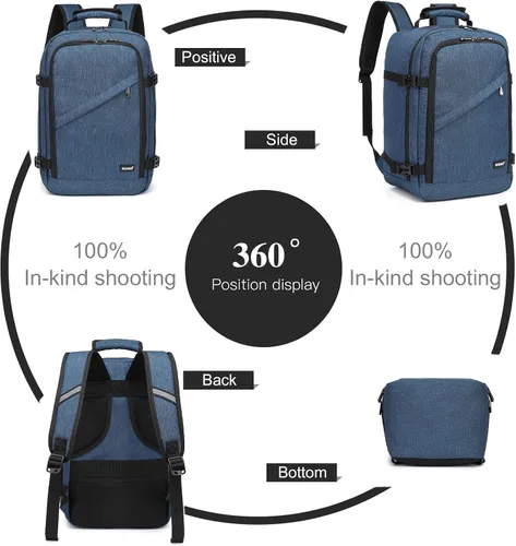 Vista 6 de Kono Mochila de transporte, mochila de viaje aprobada por aerolíneas, mochila impermeable debajo del asiento para vuelo, marino, Mochila casual