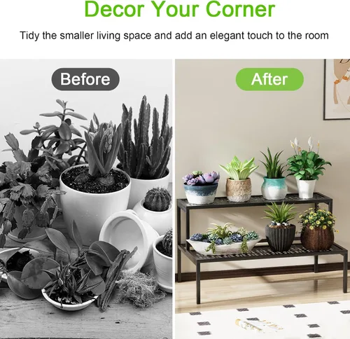 Vista 4 de aboxoo Soporte de metal para plantas de 2 niveles en maceta, soporte múltiple para macetas, estante para plantas de interior, múltiples plantas