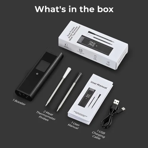 Vista 9 de BlueSwan Termómetro digital Bluetooth para carne, termómetro inalámbrico de 820 pies de alcance con 2 sondas de color con aplicación para parrilla