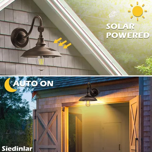 Vista 2 de SIEDiNLAR Luz solar de granero para exteriores con 3 modos, luz de granero vintage de aluminio con cuello de cisne para pared, sensor de movimiento