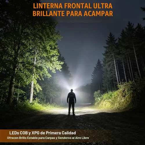 Vista 4 de Linterna frontal LED recargable, linterna súper brillante con luz roja