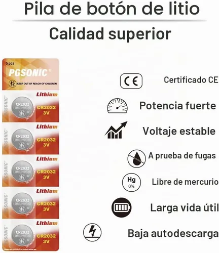 Vista 2 de PGSONIC CR2032 - Pilas de litio de 3 V (5 unidades)