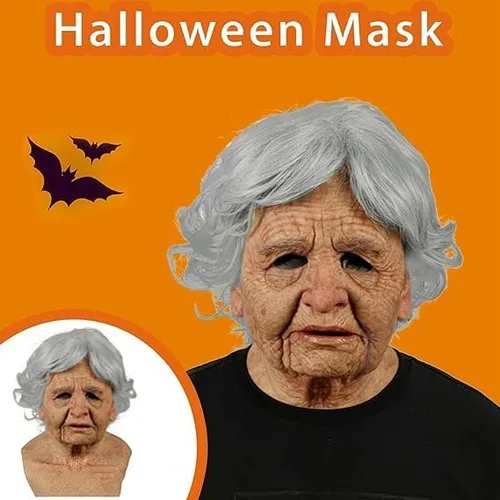 Vista 5 de Máscara de Halloween realista de anciano, máscara de látex humano espeluznante, antiarrugas de miedo para Halloween, cosplay, máscara de fiesta