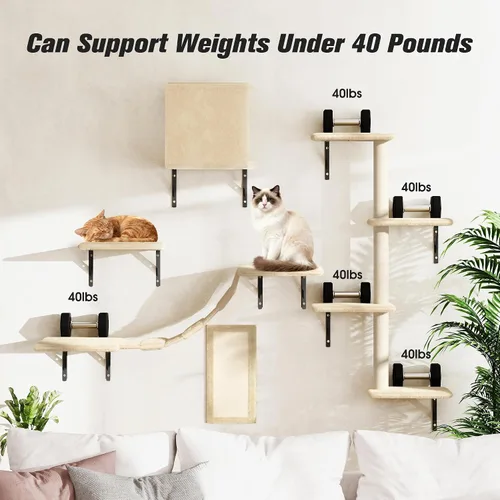 Vista 7 de COZIWOW Muebles para gatos montados en la pared, estantes y perchas de pared para gatos, estantes flotantes para gatos para pared, juego de 5 (beige)