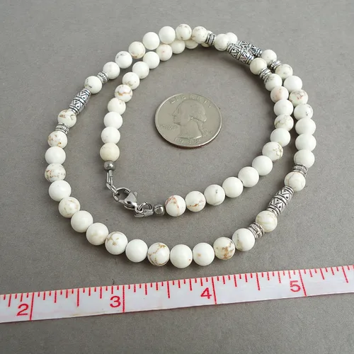 Vista 4 de Mami's Gem Studio Collar de cuentas para hombre, hecho a mano en Estados Unidos, piedras preciosas de 0.236 pulgadas y peltre estilo tribal