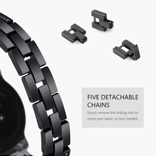 Vista 4 de Surace Galaxy Watch 40mm Correa con enlaces de diamantes brillantes para mujer - Negro