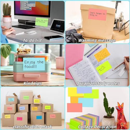 Vista 7 de 36 blocs de notas adhesivas de 3 x 5 pulgadas, 12 colores autoadhesivos, multicolor, bloc de notas rectangulares brillantes y coloridas