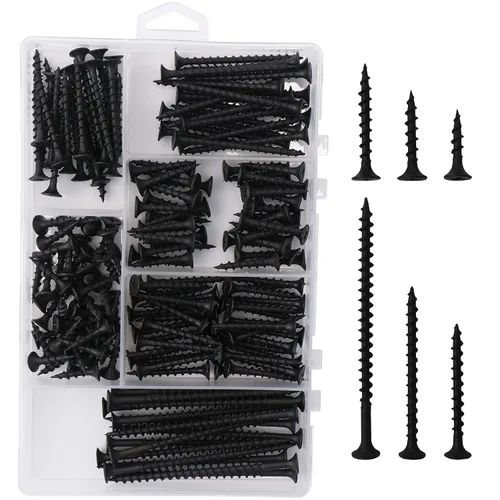 Vista 16 de JEGONFRI 250 tornillos para paneles de yeso #6 × 1 pulgada de alta dureza, negro, rosca gruesa, cabeza Phillips, cabeza avellanada, tornillos negros